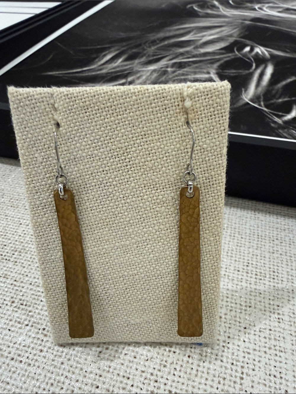 Textured Tan Leather Bar Drop Earrings